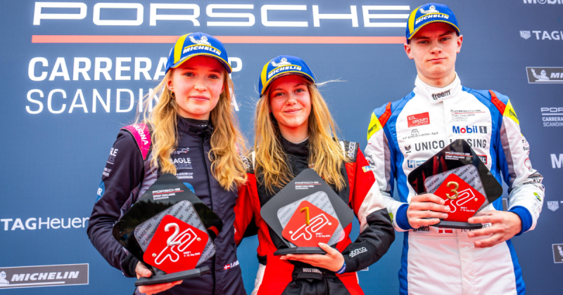 Egy fiatal svéd lány diadalmaskodott a Porsche versenysorozatában.
